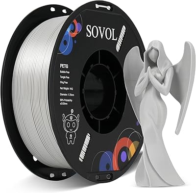19 – Sovol 3D Printer PETG Filament 1.75mm 1KG (2.2lbs), High Precision, Strong Toughness, Wiring Tightness, Dimensional Accuracy +/- 0.03 mm, 3D…