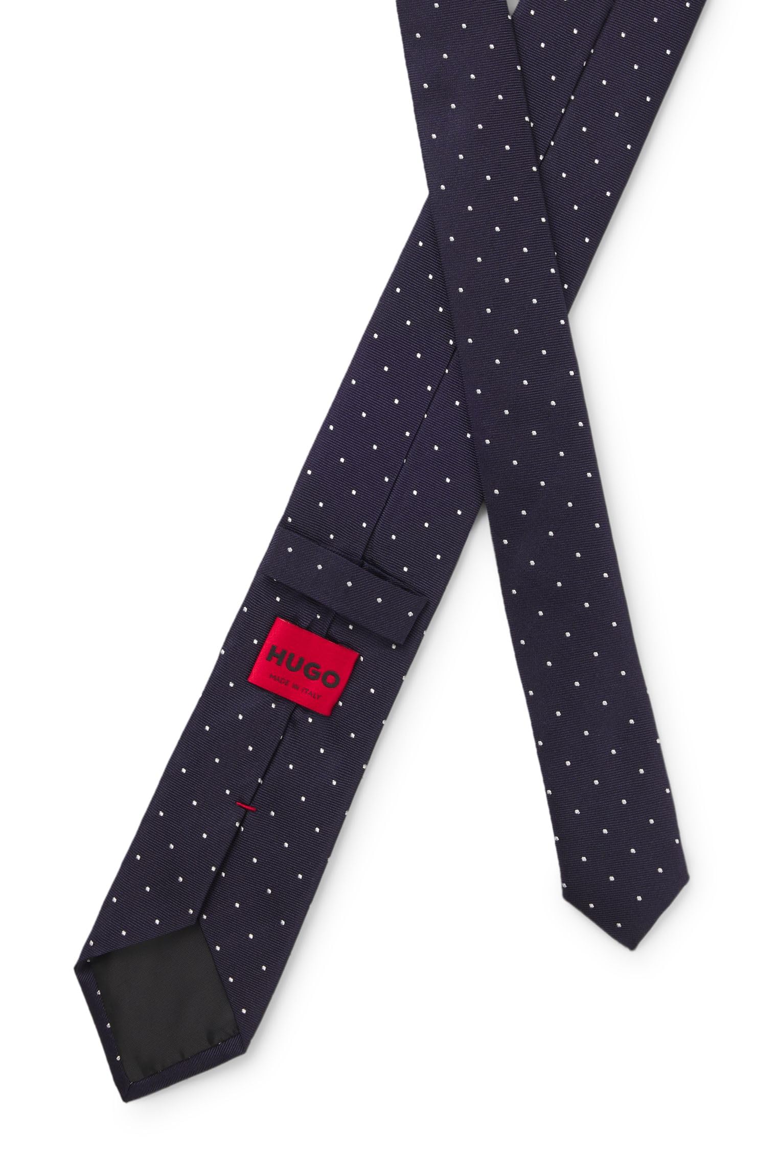 HUGO Herren Tie cm 6 Krawatte aus in Italien gefertigter Seide mit Jacquard-gewebten Punkten Dunkelblau Stck