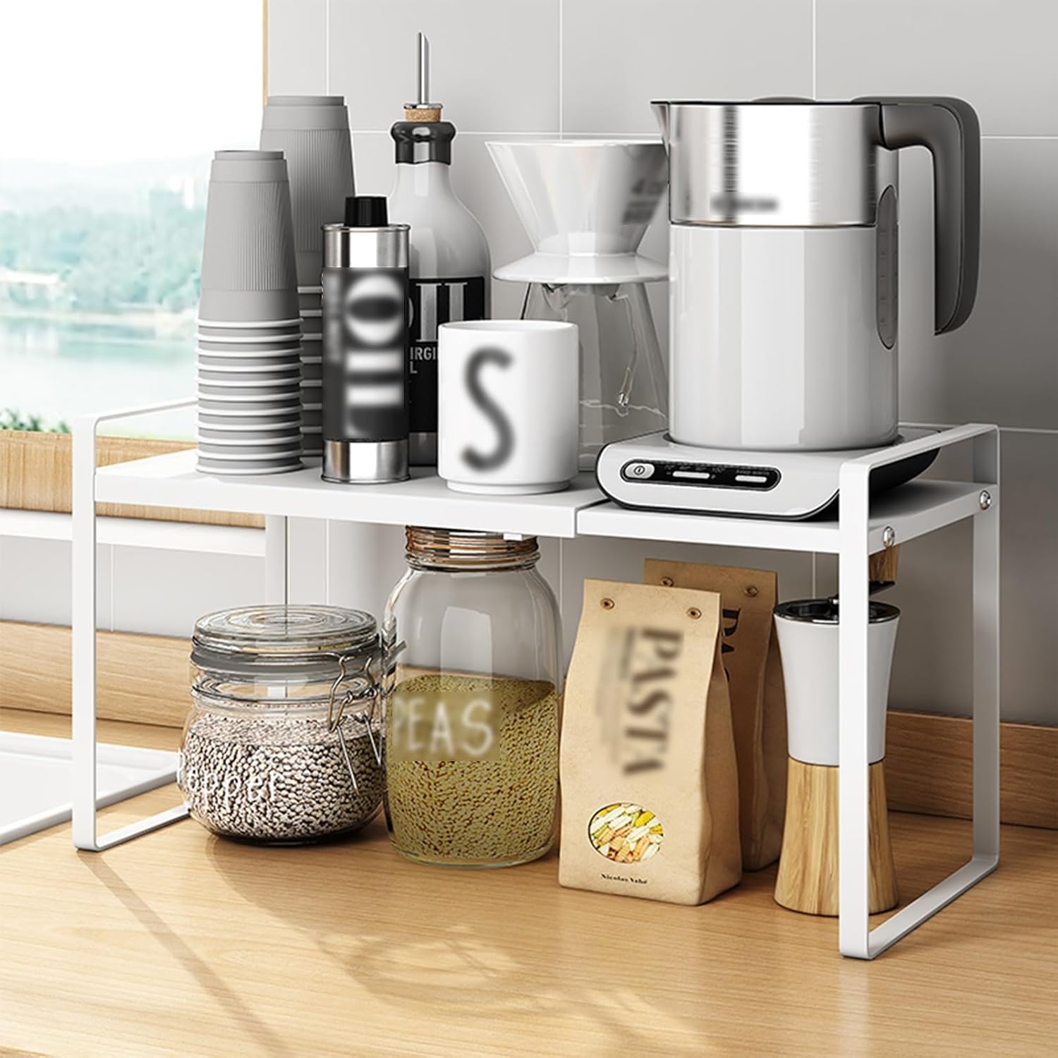 Cookware Storage Organizer Durable Electric Oven Holder Shelf Kitchen Wall Pot Pan Rack Multipurpose Storage Solution/White/19.5Cm