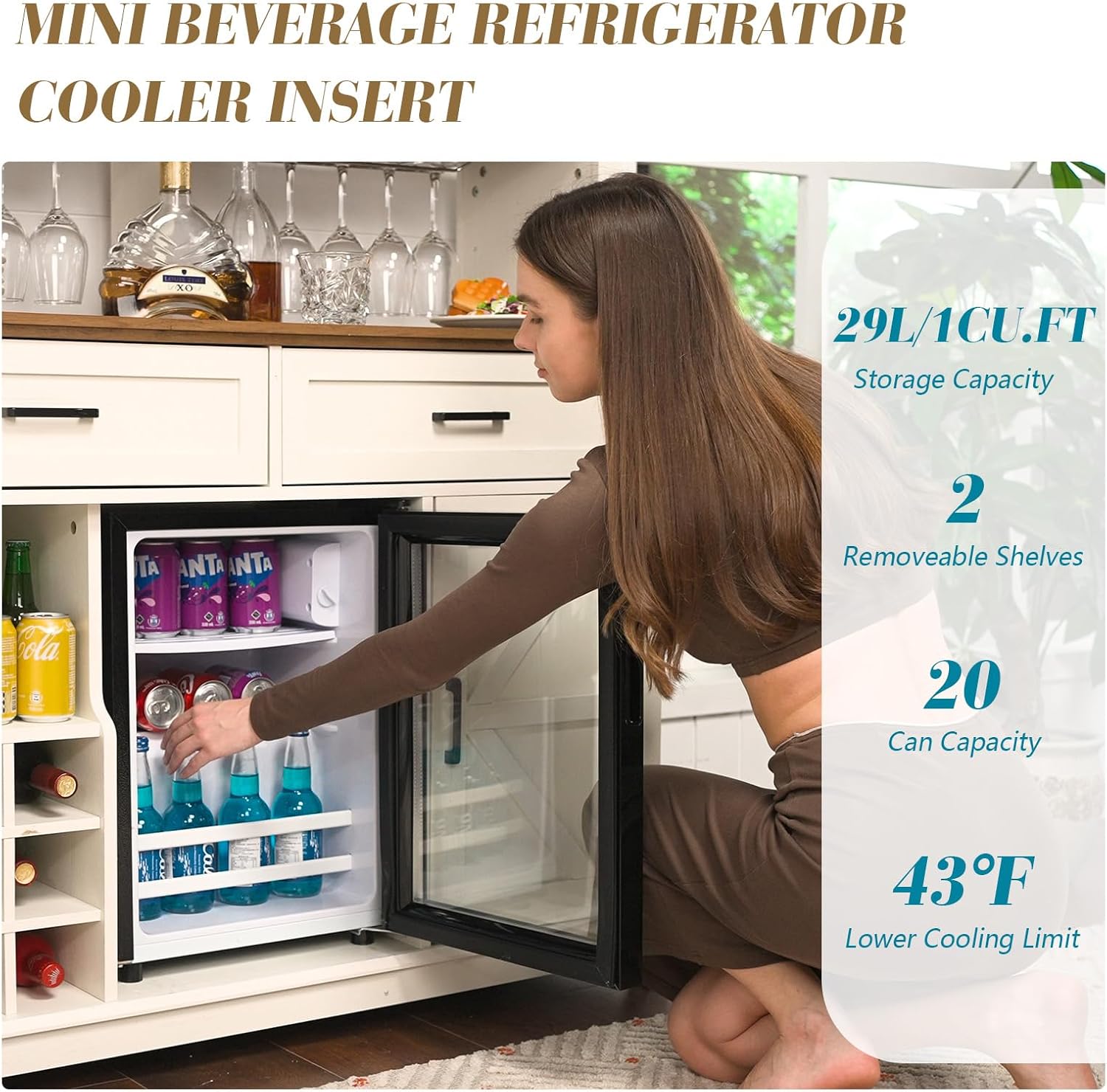 Farmhouse Coffee Bar Cabinet with Beverage Refrigerator Cooler, 47" Rustic Wine Bar Cabinet w/15 Mini Fridge, Barn Door & Glass Racks, Kitchen Hutch Buffet Table w/Drawer, Dining Room, White