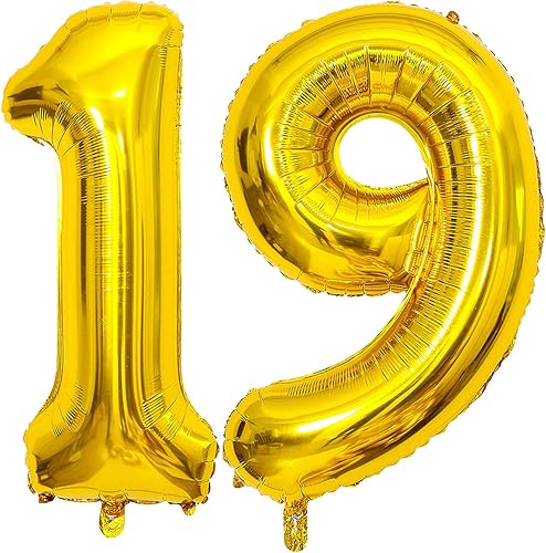 Globos dorados gigantes de 19,40 pulgadas para decoración de cumpleaños de helio de 19 pulgadas, globos dorados del número 19 para decoración de