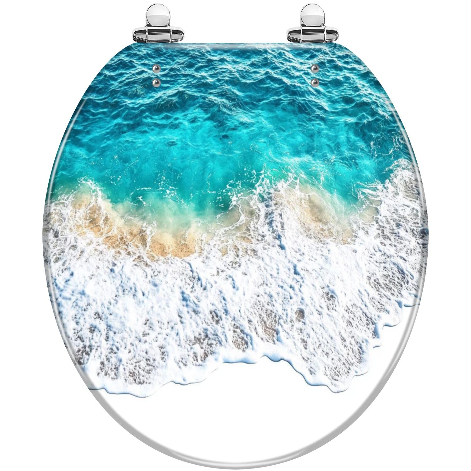 Round Toilet Seat Blue sea wave tide pattern white closeup top view turquoise ocean Resin Toilet Seat Slow Quiet Close Lid with Quick-Release Hinges Cover Bumpers Easy to Clean Install