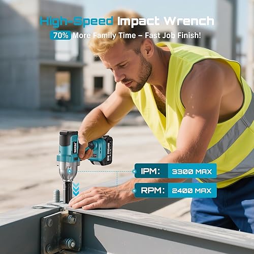 Miniatura 3 de Seesii Llave de Impacto 665 FT-LBS(900N.m) 3300IPM 12 Pistola de Impacto de Alto Par Eléctrica Controlador de Impacto Inalámbrico Llave de Impacto