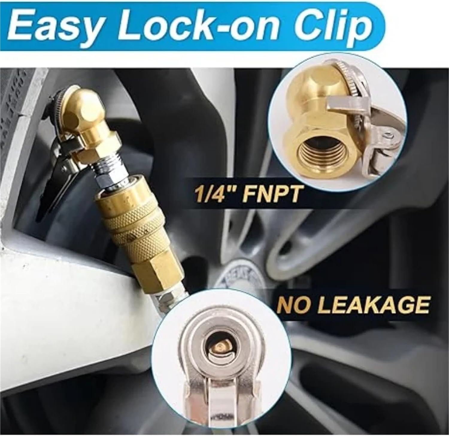 3-Pack 1/4 FNPT Tire Air Chuck, Closed Ball with Clip for Inflator Gauge & Compressor