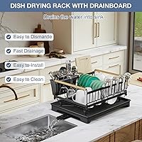 Vista 6 de Escurridor de platos con escurridor, escurridor de platos inoxidable para encimera de cocina, escurridor de platos de gran capacidad con soporte