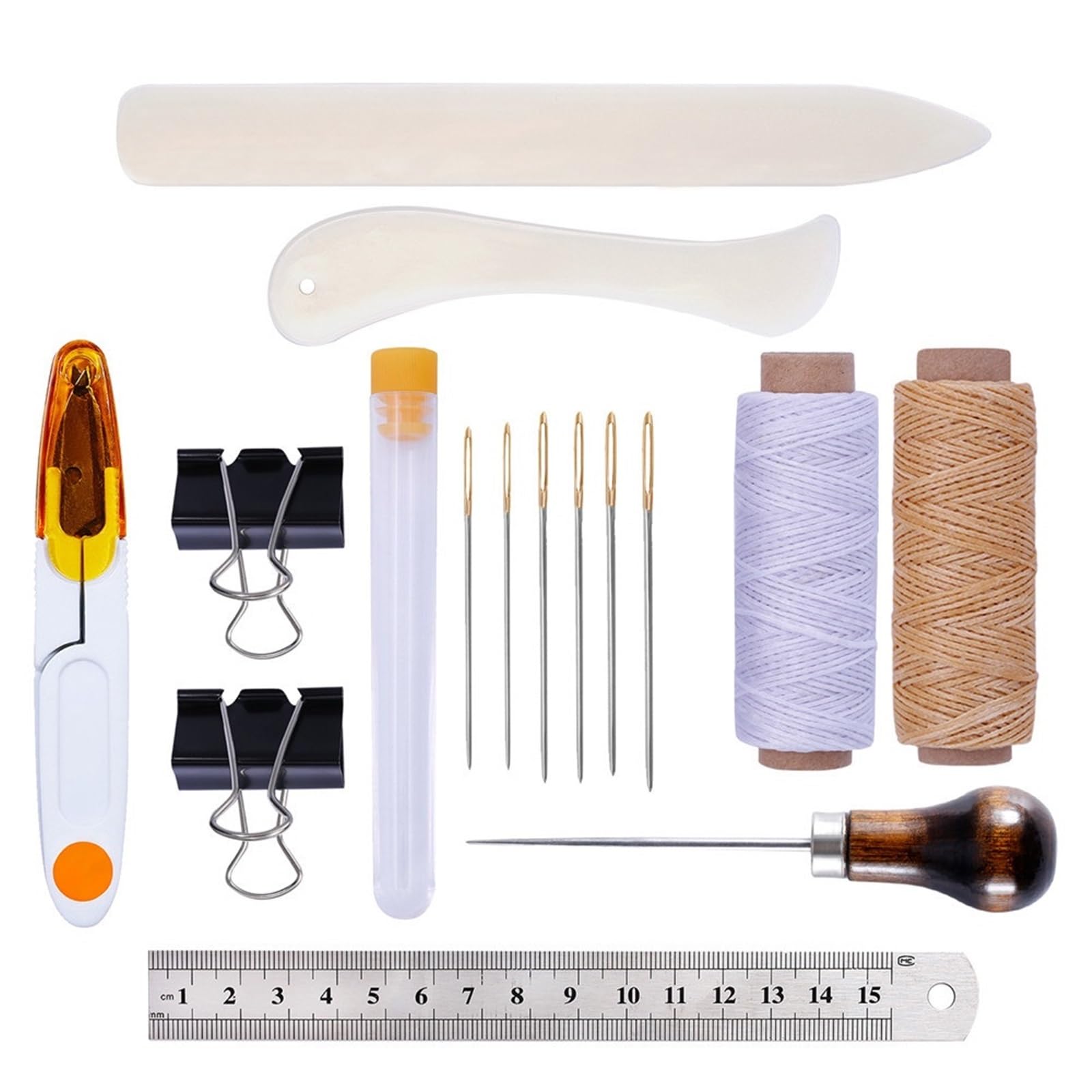 Kit de encuadernación for principiantes: plegadora hueso, papel, hilo encerado, punzón, agujas ojo grande for libros DIY Kit de encuadernación(Type7)