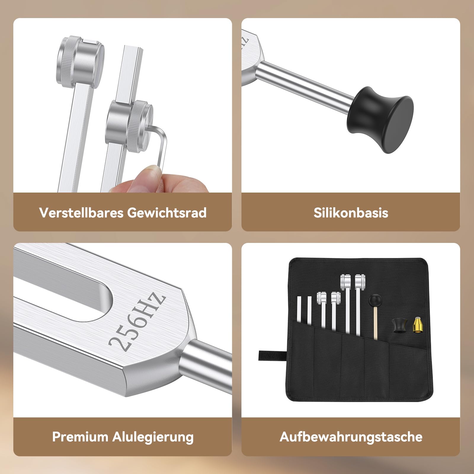 Heilende Stimmgabel Set (128Hz, 256Hz, 512Hz) - mit Kristallsockel für Chakraanpassung, Klangheilung, Meditation, Yoga, für spirituelle Entspannung