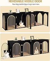 Vista 3 de Mueble de jaula para perros de 88.4 pulgadas para 2 perros, soporte de TV de perrera para interiores de servicio pesado, jaula de madera XXL