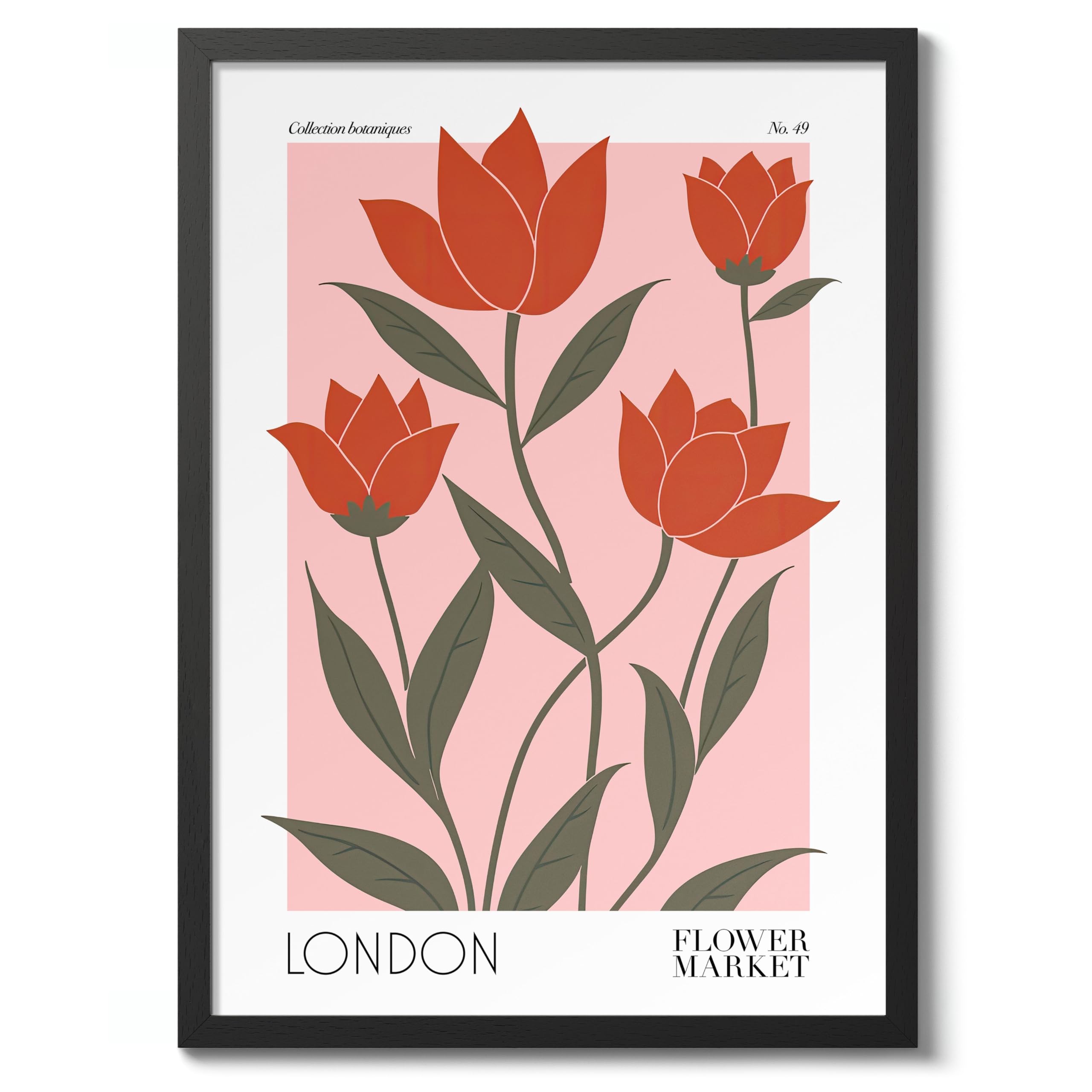 London Flower Market Poster Floral Wall Decor Print Abstract Colourful Minimalist Travel Bedroom Art, Archival Matte, A1 (Black Frame) - 84.1x59.4cm