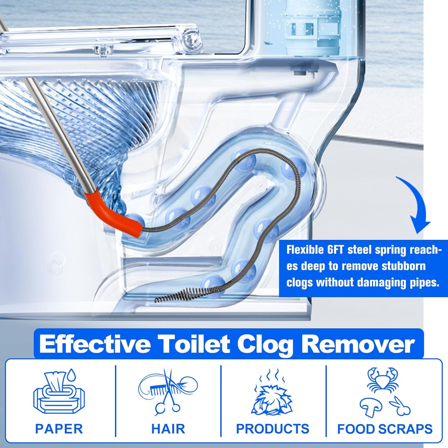 Toilet Auger 3FT - 59787 Model K-3 Toilet Snake Drain Clog Remover Tool for Unclogging, Closet Auger 3 FEET for Use Manually, No Plumber Needed for Heavy Toilet Blockages