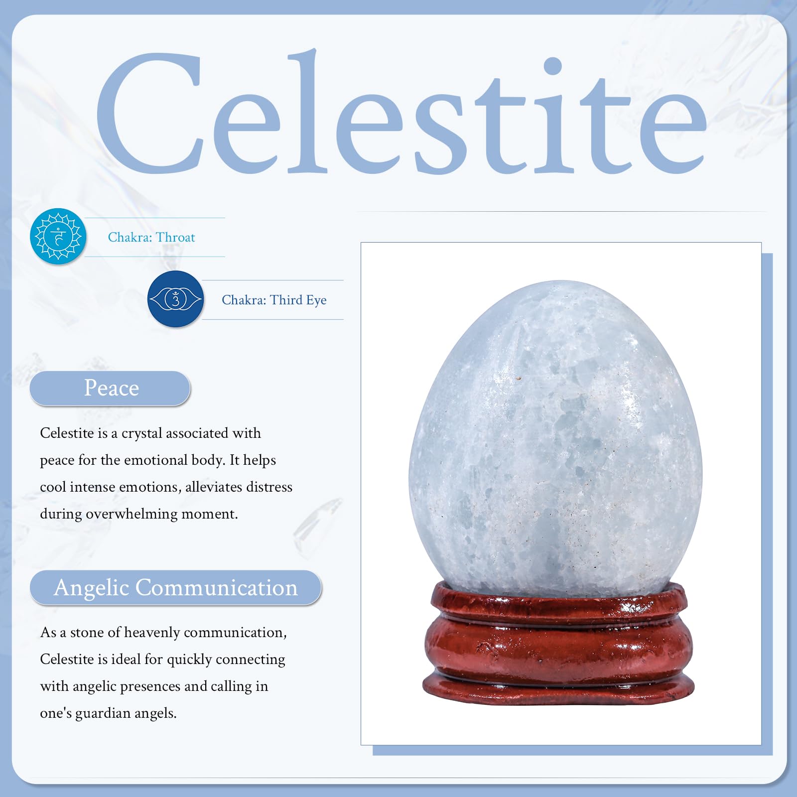 Sportmusies Huevo de piedra celestita azul natural con soporte de madera, figura de huevo de piedra pulida de Reiki, decoración para el hogar, escritorio, meditación, 1.5-1.77 pulgadas