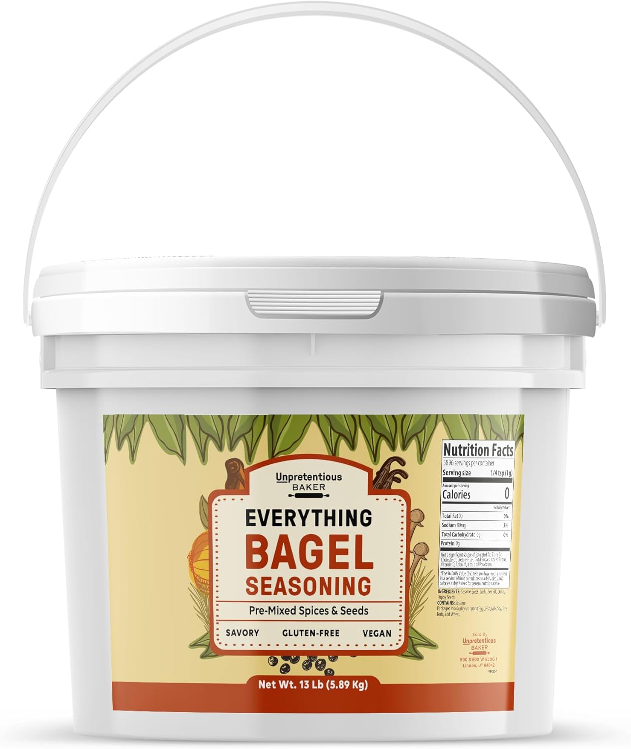 Unpretentious Everything Bagel Seasoning, 2 Gallon Bucket, Add Texture & Flavor to Any Recipe, Mix of Sesame Seeds, Garlic, Onion & Salt (208 Ounce)