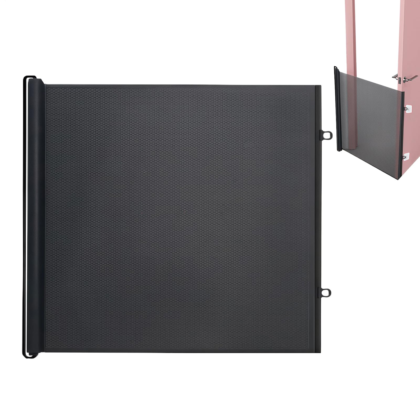 no drilling retractable pet gates, kids pet child safety gate door guard, baby safety barrier for Doorways, Stairs, Hallways, Deck, Porch, Indoor Outdoor use, Easy Installation and Operations