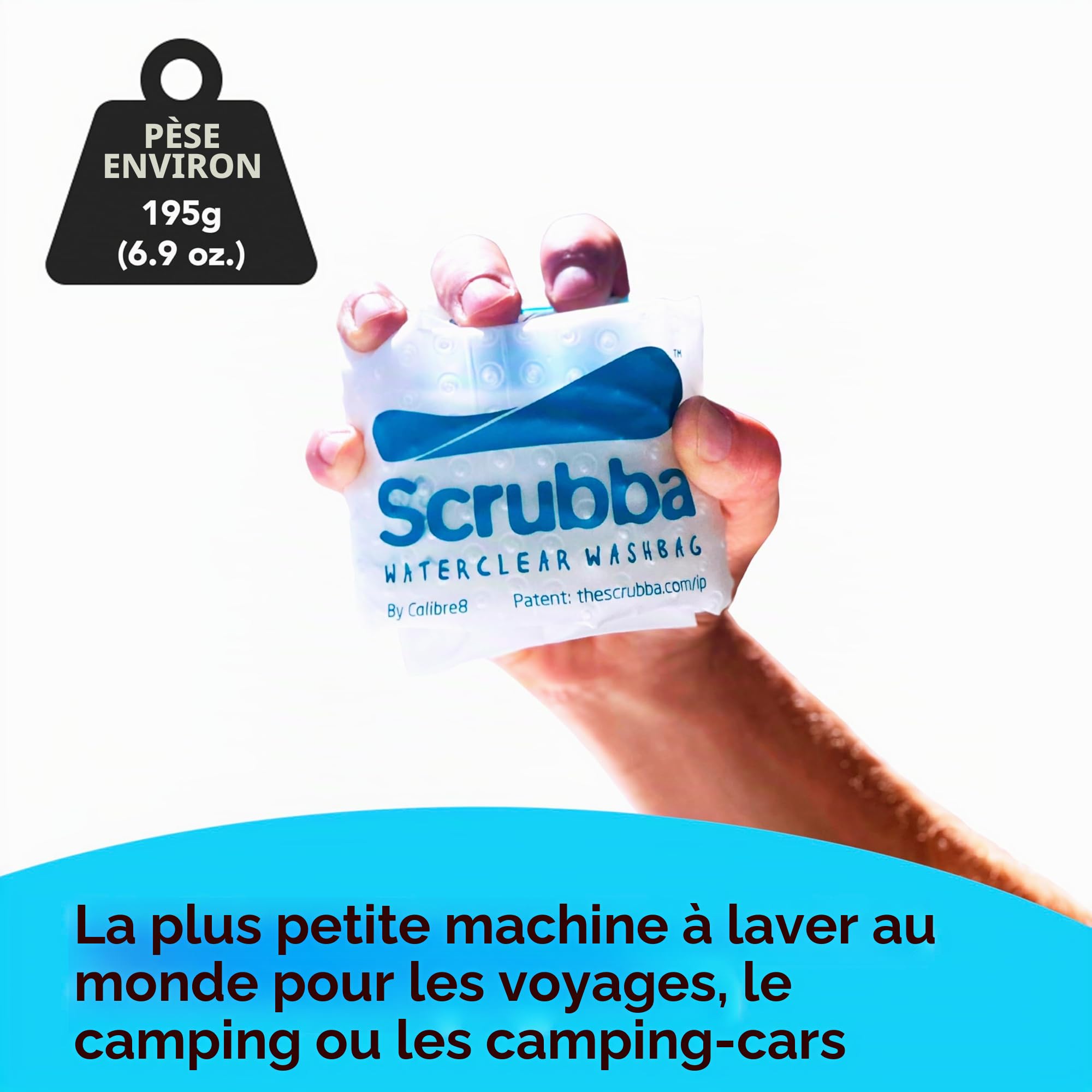Scrubba WATERCLEAR Sac de Lavage Portable – Machine à laver manuelle légère avec grande ouverture pour rinçage facile – Idéal pour camping, hôtels, lessive & bébés – 195g