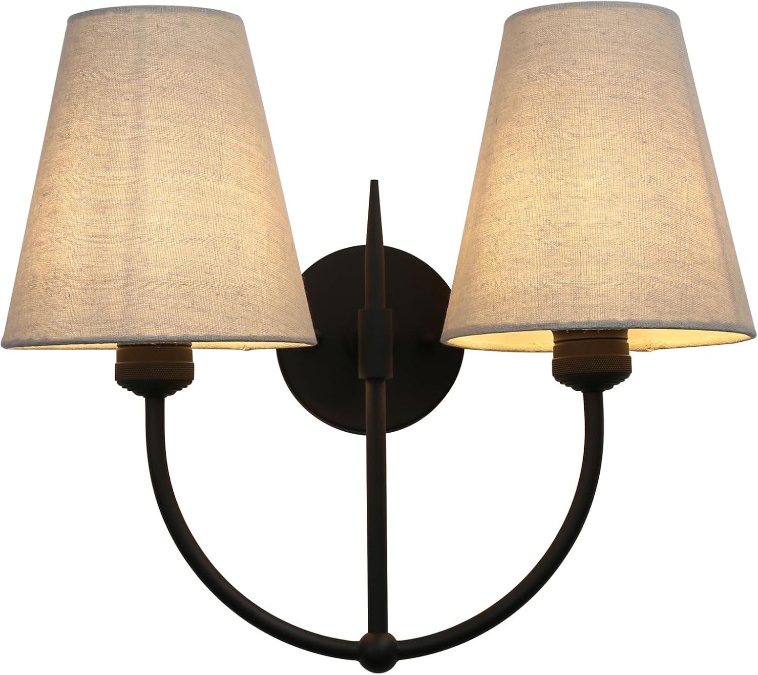 Pathson Vintage 2-Lights Linen Fabric Wall Sconce, Hardwired Double-Head Wall Painting Sconce Lamp, Indoor Lighting Decor for Living Room, Bedroom, Stairwell, Fireplace, Foyer