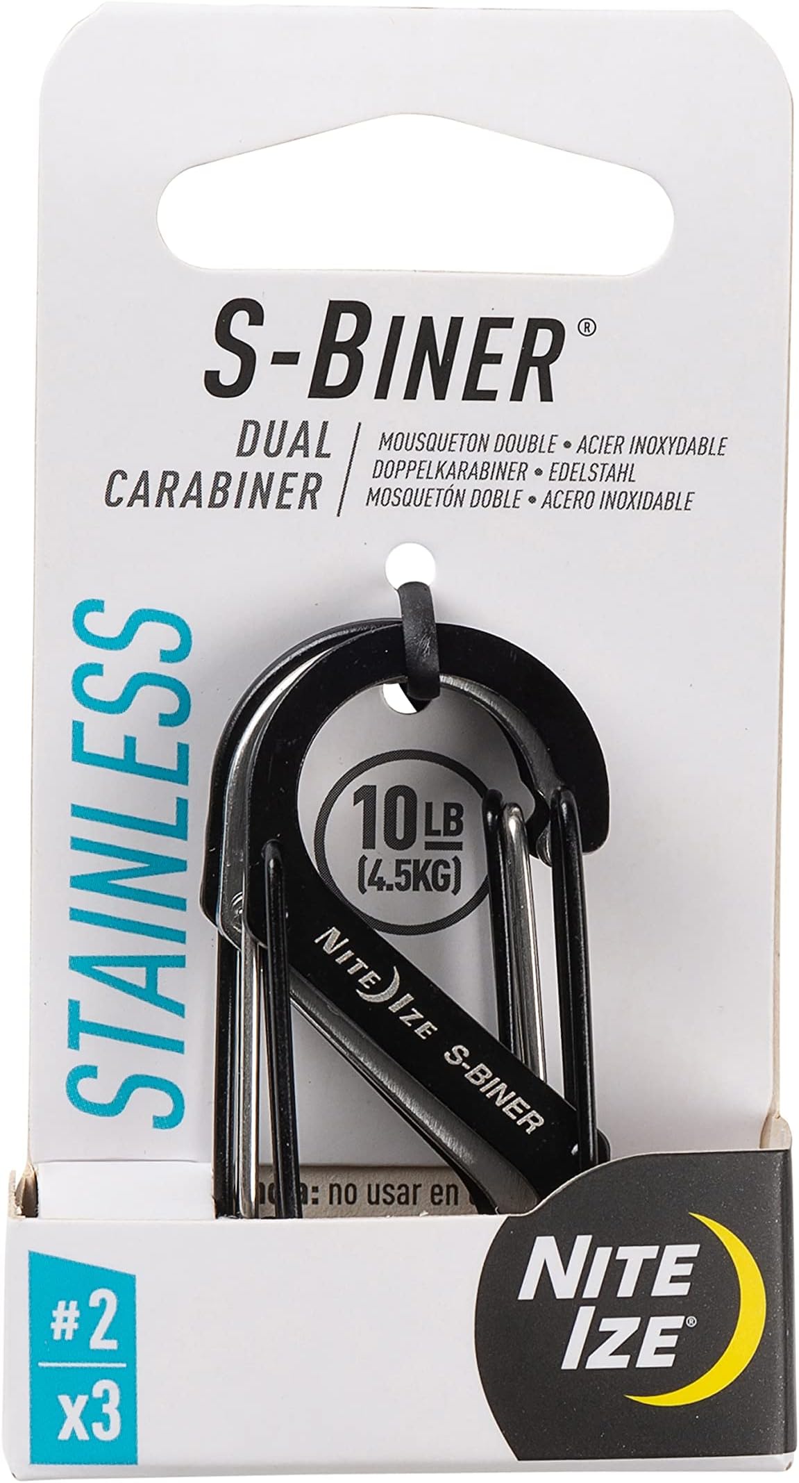 Biner Stainless Steel Dual Carabiner #2 3 Pack Black/Stainless