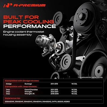 A-Premium Engine Coolant Thermostat Housing Assembly with O-ring Compatible with Jeep Grand Cherokee 2011-2015, Wrangler 2012-2017, Wrangler JK 2018 & Dodge Durango 2011-2015, 3.6L