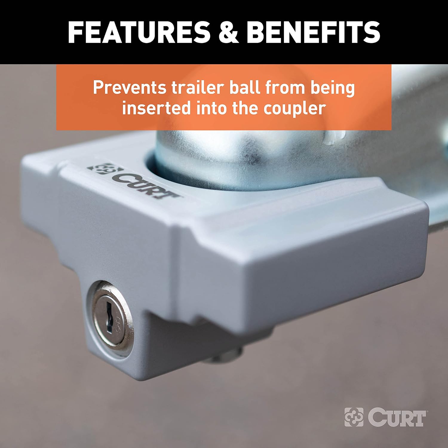 CURT 23079 Powder-Coated Aluminum Trailer Tongue Lock, Fits Most 2-Inch, 1-7/8-Inch Couplers