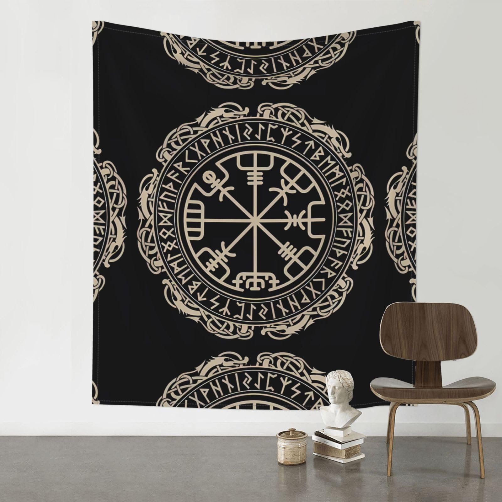 YYHWHJDE Magical Design Norse Runes Compass Prints 60x51in Wall Tapestry – High-Grade Polyester Throw for Dorm, Beach & Home Decor
