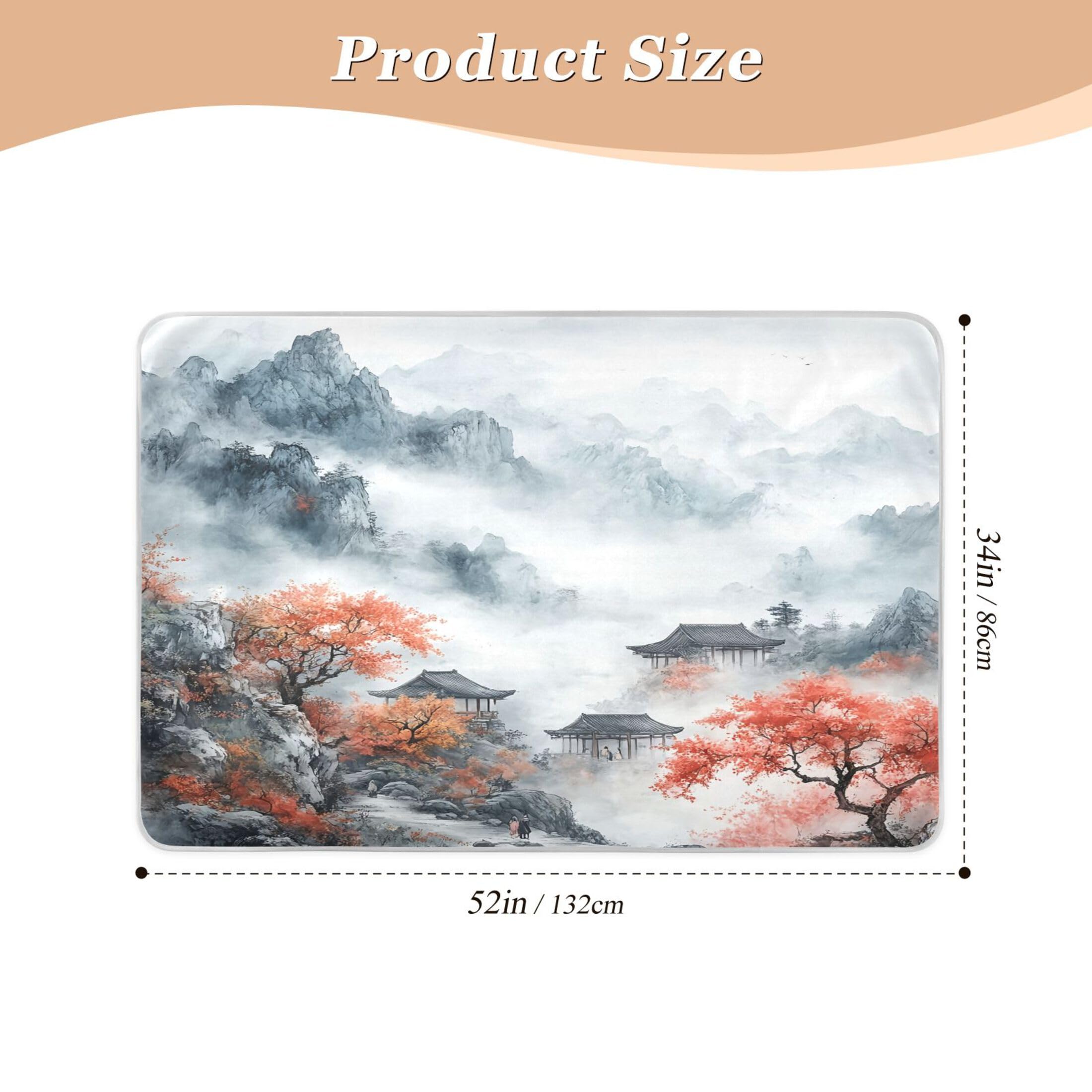 Takiito Chinese Landscape Painting Bed Pad Reusable Bed Underpad Washable Waterproof Leak-Proof Quick Dry Incontinence Pee Pad for Toddlers Kids Adults Pets 34x52 in