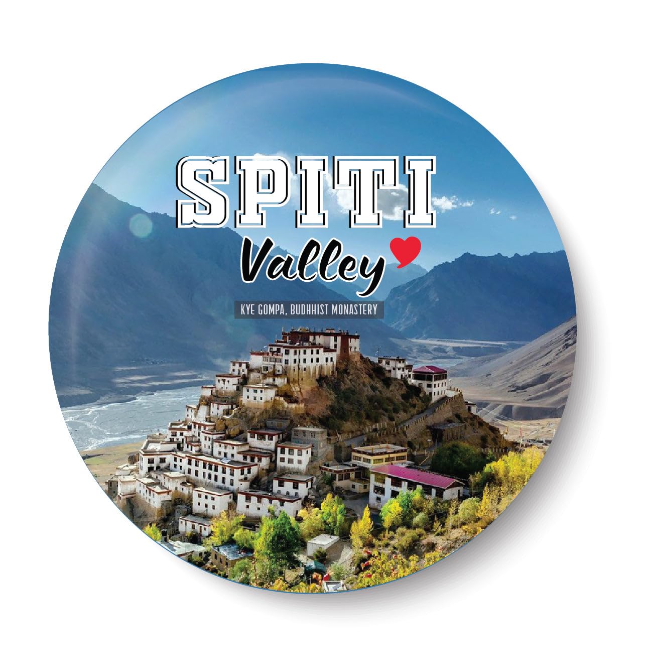 PEACOCKRIDE Love Spiti Valley I Kye Gompa, Budhhist Monastery I Himachal Prasdesh I Souvenir I Travel Memories I Fridge Magnet (Multicolor, 75mm)