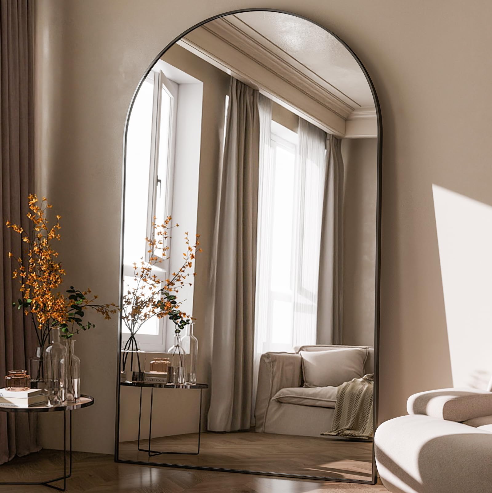 HARRITPURE 86x46 inch Full Length Mirror - Oversized Arched Mirror Aluminum Frame Full Body Floor Mirror with Stand for Living Room,Bedroom,Cloakroom,Gold