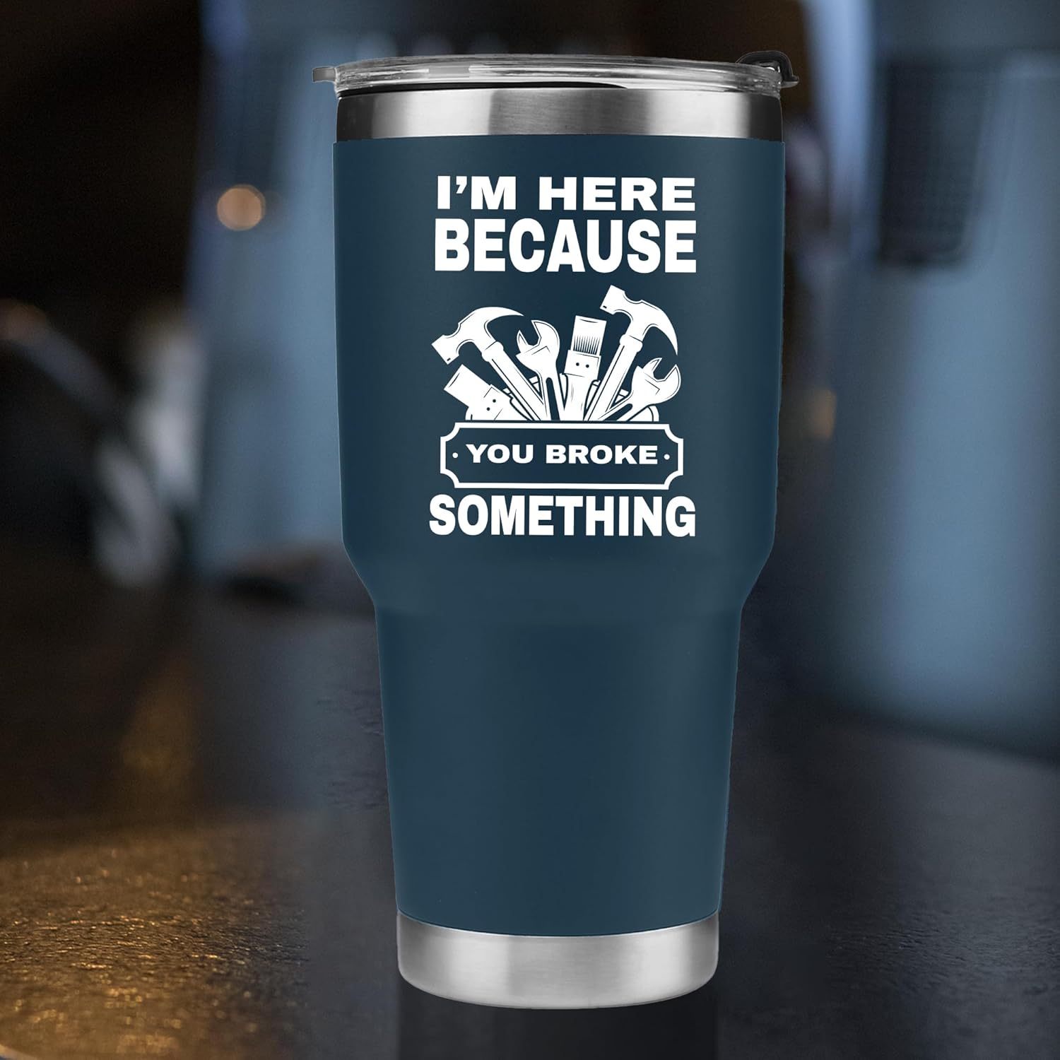 Panvola I'm Here Because You Broke Something Vacuum Insulated Tumbler Carpenter Gifts Mechanic Dad Husband From Wife Mom Son Daughter Coworker Travel Mug Removable Lid Drinkware (Navy, 30 oz) - Image 7