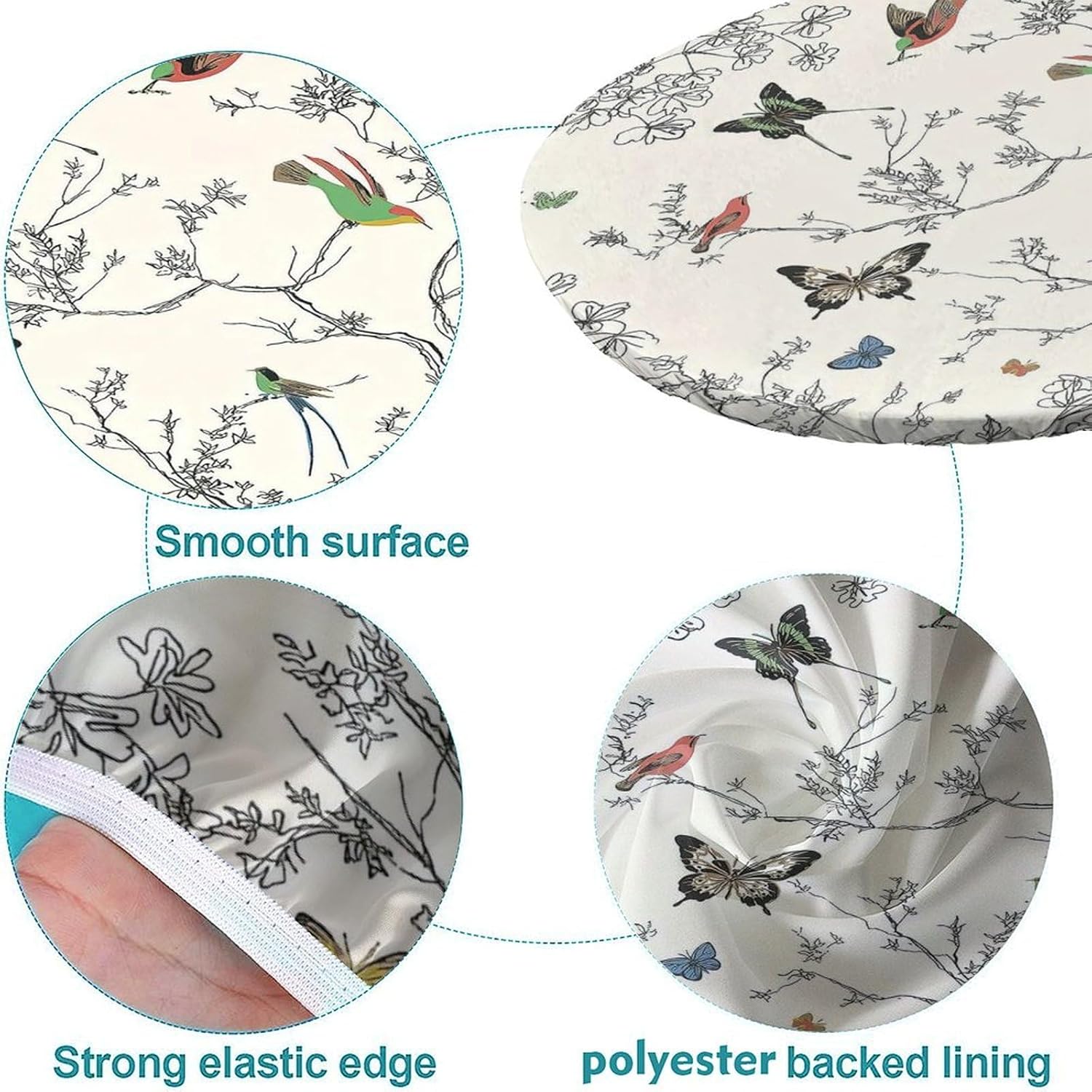 Dining Table Covers, Spring Pattern Printed on Elastic Table Cover, Table Pads for Dining Room Table Rectangular, Fits for 42" x 60" Oval Table