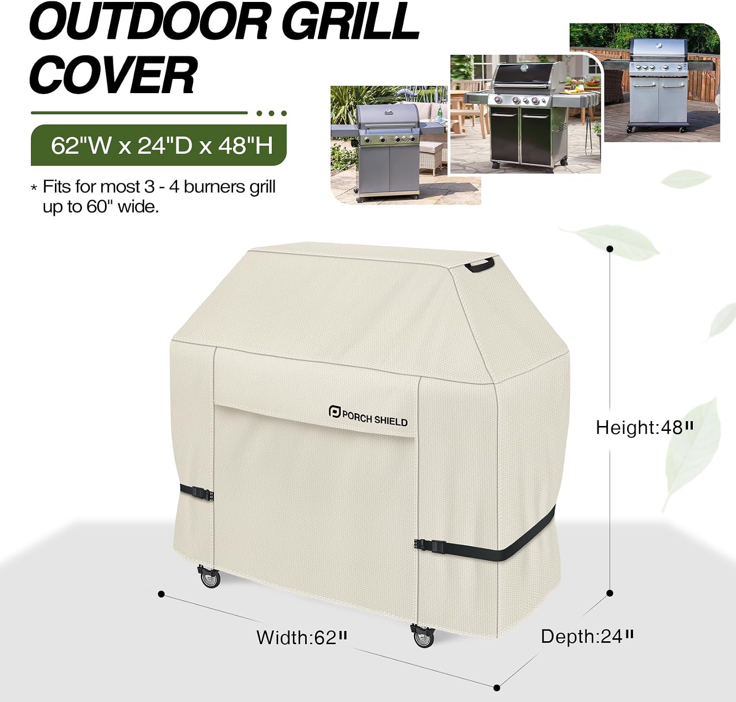 Porch Shield Waterproof Outdoor BBQ Grill Cover 60 inch, Light Tan image 2