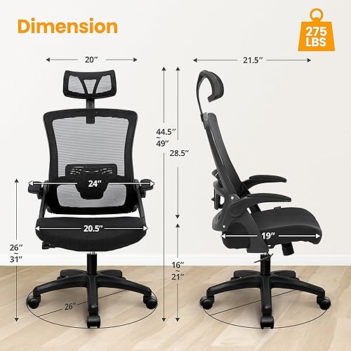 Miniatura 2 de NEO Chair Silla ergonómica de escritorio de oficina con respaldo alto, silla de malla para juegos de computadora con brazos ajustables para tareas