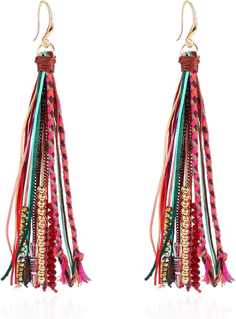 Bohemian Feather Dangle Earrings for Women - Long Tassel Drop with Shell Beads, Natural Feathers & Hypoallergenic Hooks