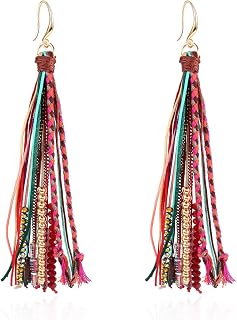 Bohemian Feather Dangle Earrings for Women - Long Tassel Drop with Shell Beads, Natural Feathers & Hypoallergenic Hooks