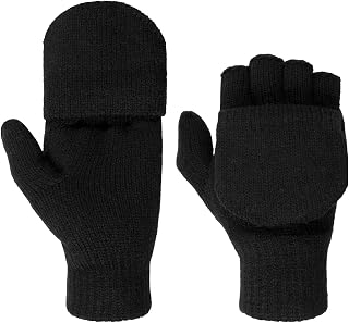 Lipodo Thinsulate Fingerless Handschuhe Damen/Herren - Unisex - Fingerlose Strickhandschuhe - Herbst/Winter- Waschbar - Fäustlinge Einfarbig - Winterhandschuhe schwarz 9 HS