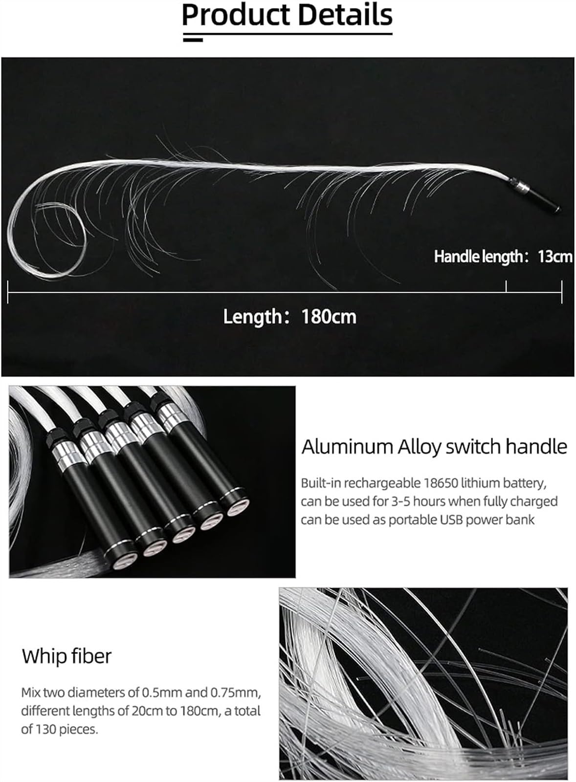 Bicchiere a Fibra Ottica Frusta da Ballo in Fibra Ottica a LED, Frusta in Fibra Flessibile da 6 Piedi, Giocattolo Frusta Girevole a 360°, Frusta Rave da Ballo Ricaricabile Tramite USB