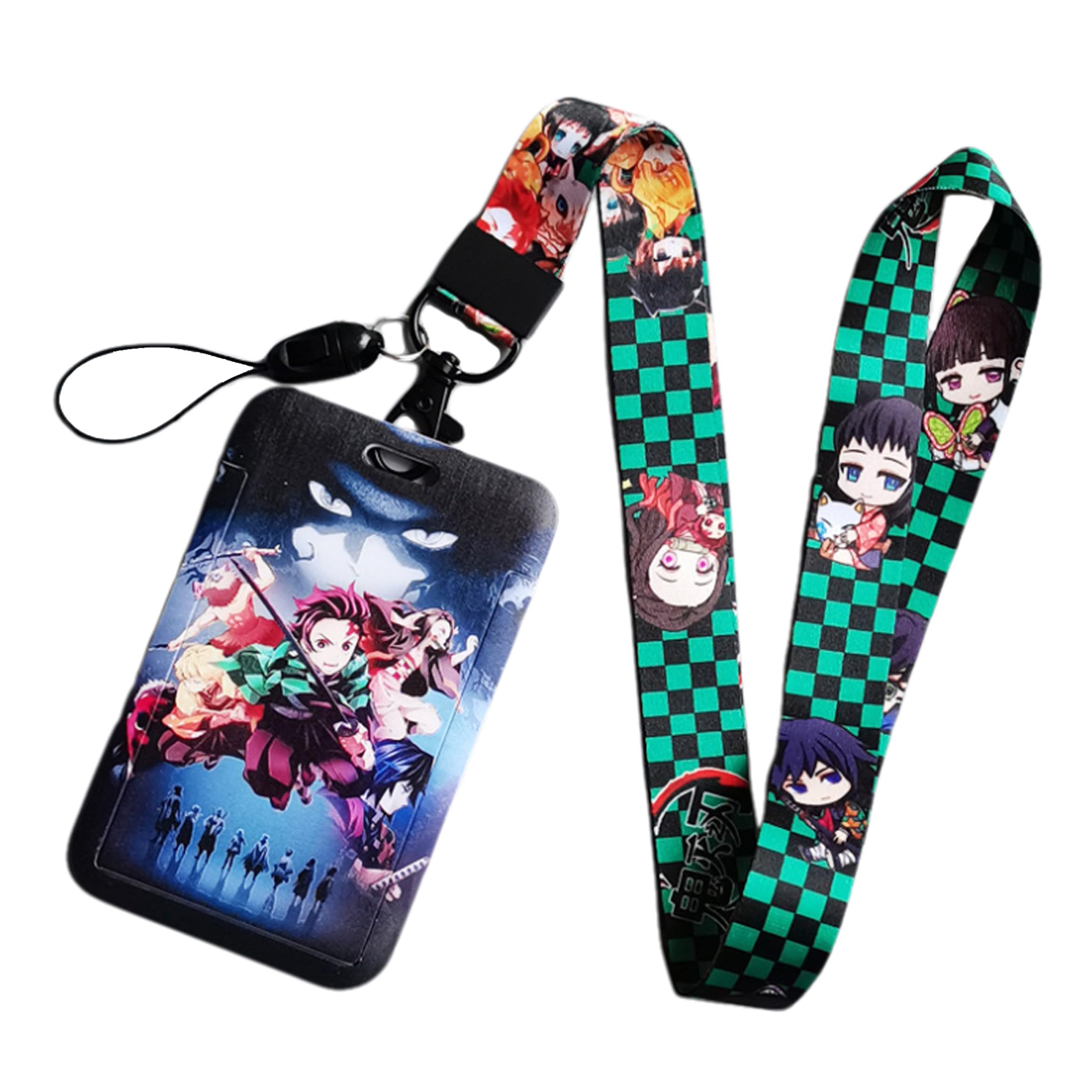 Satdflie Demon Slayer Lanyard with Card Holder Set, Cartoon-Style Card Protector for Office Worker, Slide Cover Design for Convenient Use, Color/18
