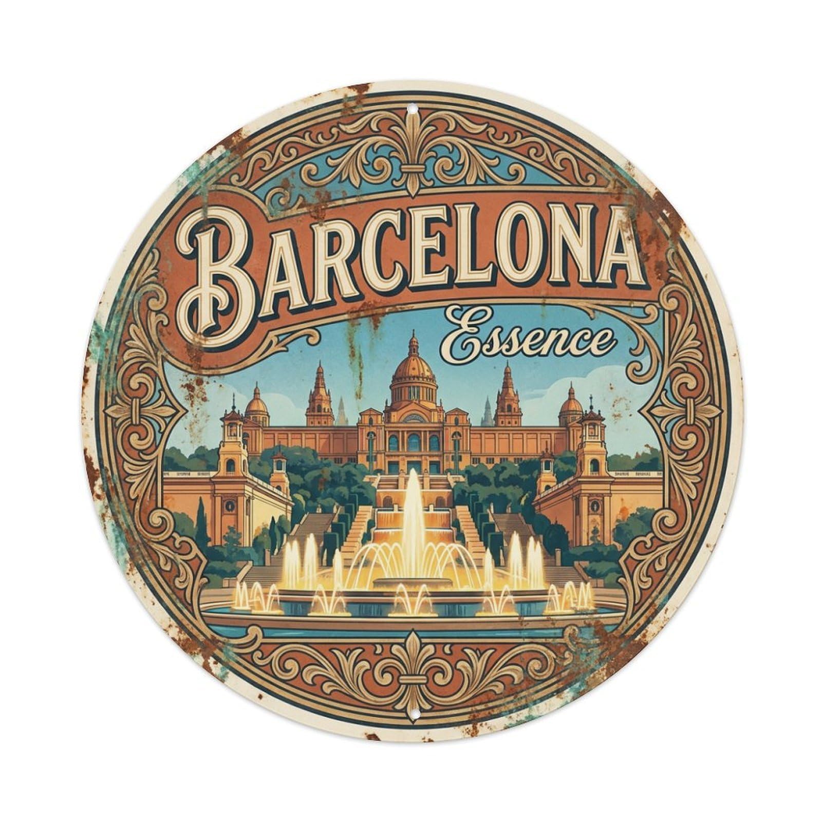 Metal Tin Sign Vintage Travel Barcelona Spain Signature