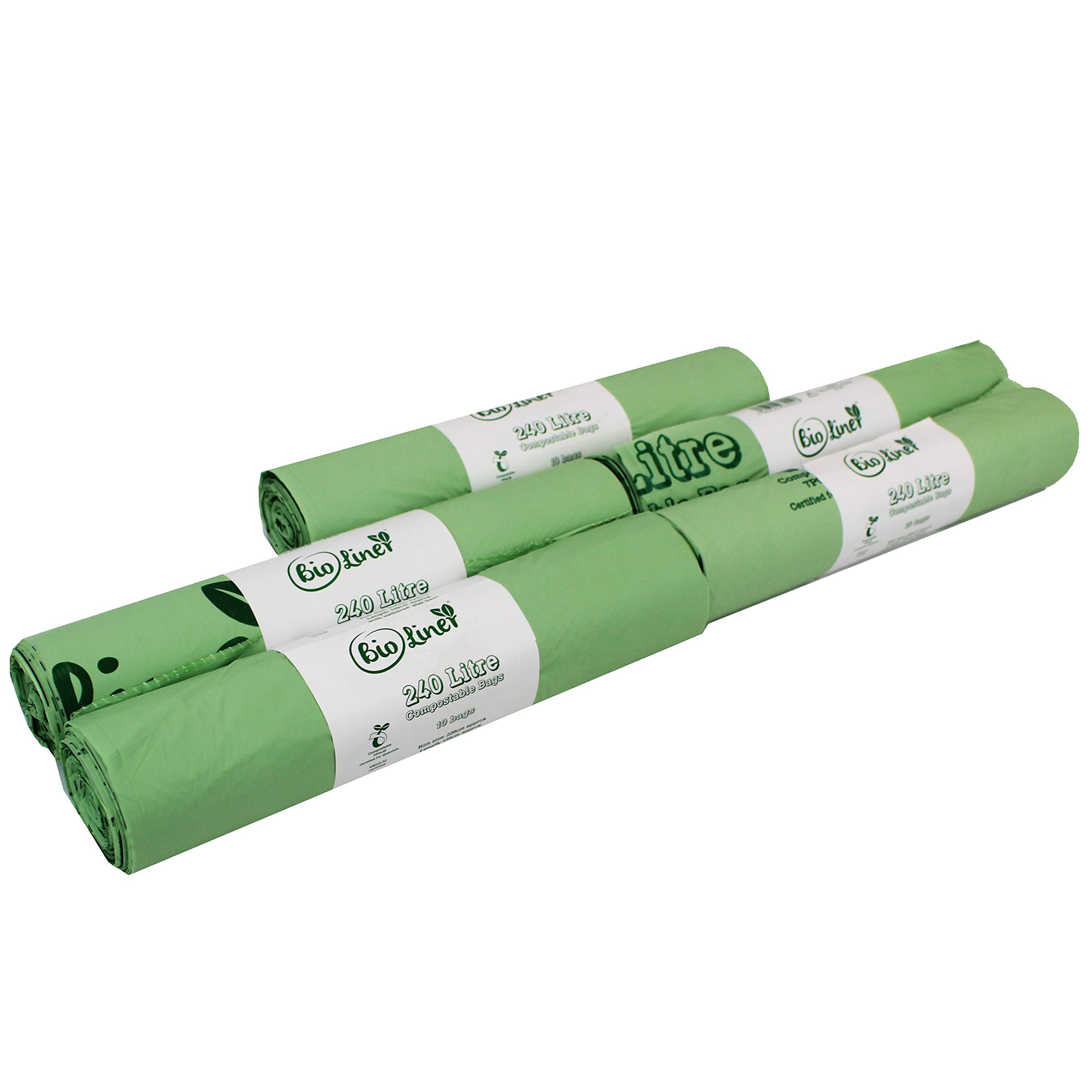 Bioliner Green 50 X 240L Compostable Bags For Large Wheelie Bins (5 Rolls) Food Waste Bin Liners - En 13432 - Compostable 240L Large Wheelie Bin/Dustbin Bags With Composting Guide