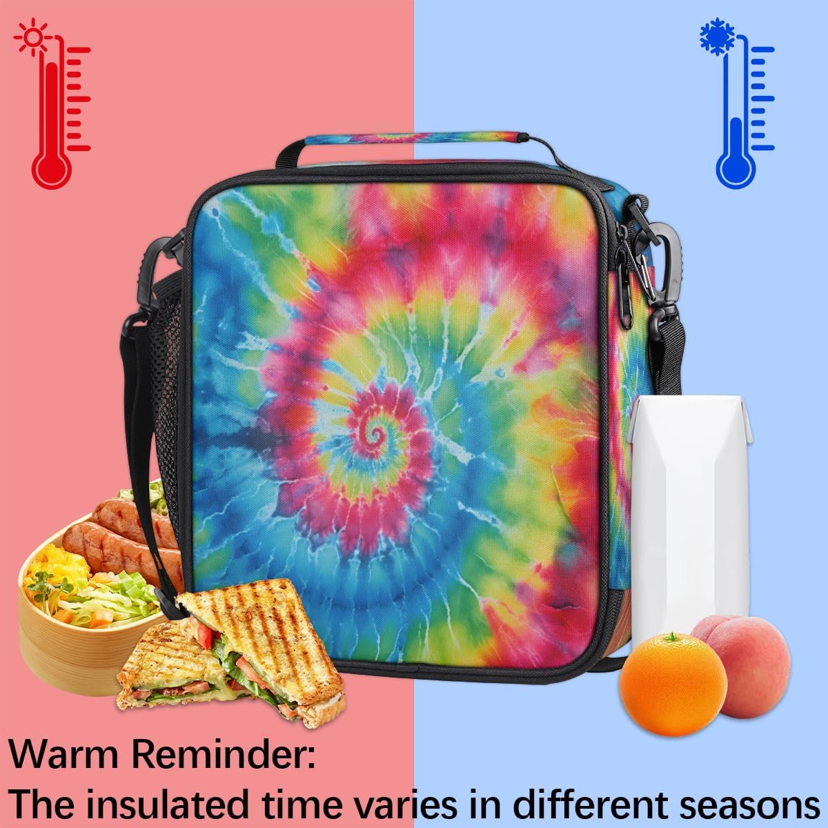 Swirl Tie Dye Insulated Lunch Bag for Girls, Boys, Kids Thermal Meal Rainbow Reusable Lunch Box Children Waterproof Back to School Picnic