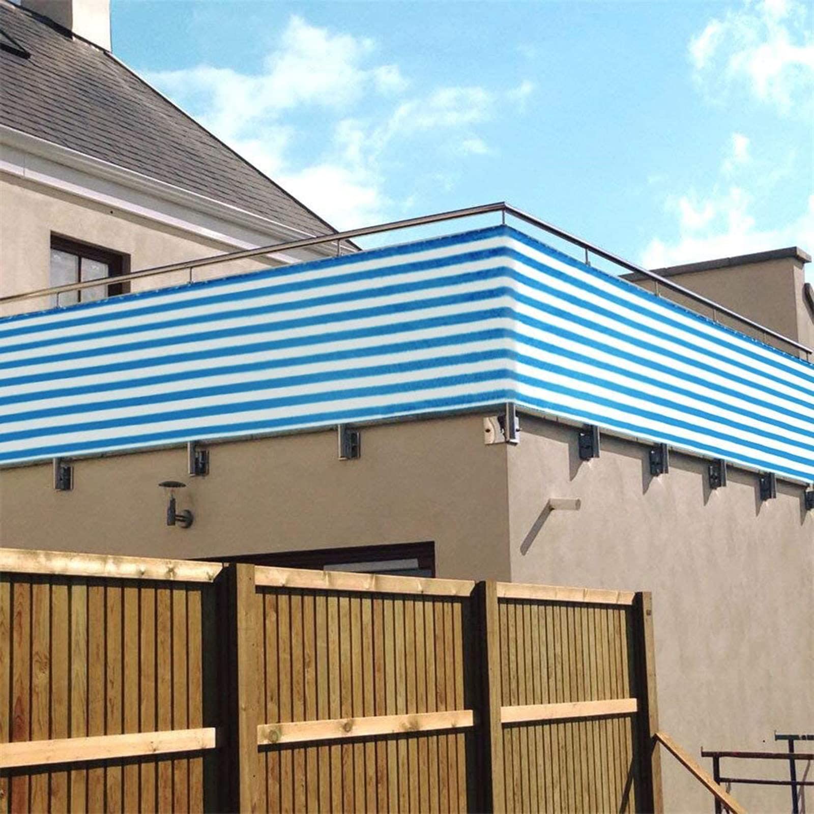 privacy scherm balkon 100 x 470 cm Ademend zonwering UV-bescherming Balkonscherm Inkijkbescherming, met touwen en kabelbinders Zonder boren Balkon inkijkbe scherm, Voor Balkon,Terras, Wit