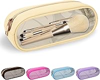 Vista 90 de izuzta Bolsa de maquillaje pequeña de nylon, linda bolsa preppy, bolsa con cremallera para cosméticos, Beige, Chico