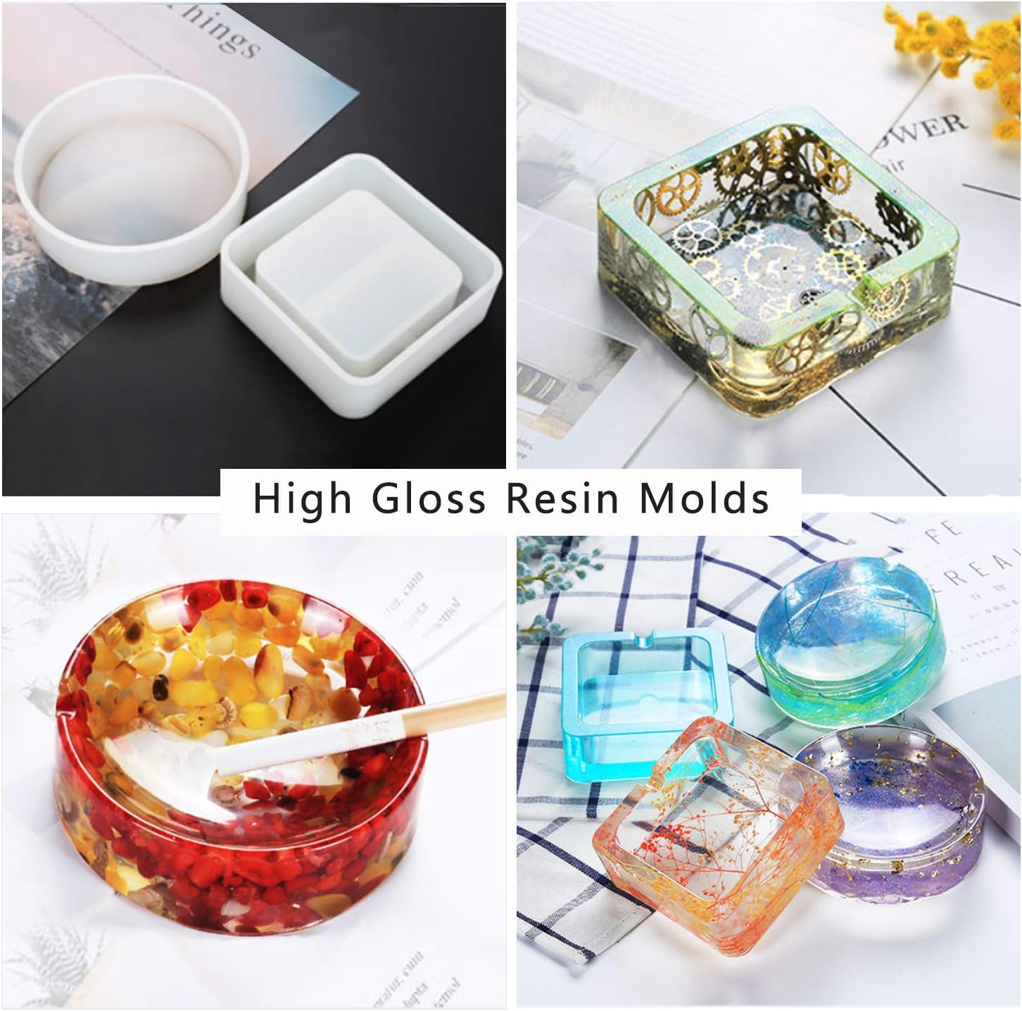 Resin Silicone Mold LET'S RESIN Resin Art Molds Include Round, Square, Cylinder, Small Bowls, Silicone Molds for Concrete, DIY Coaster/Flower Pot/Ashtray/Pen Candle Soap Holder