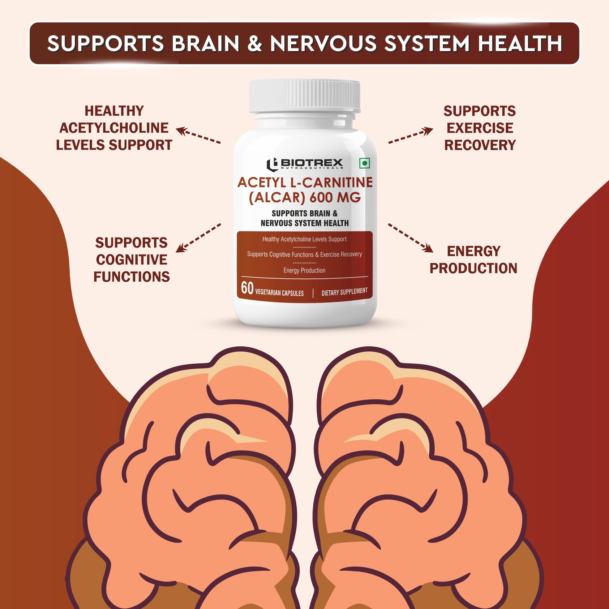 Biotrex Nutraceuticals Acetyl L-Carnitine (ALCAR) 600mg | Nervous System, Cognitive Function & Mitochondrial Metabolism | Energy Production - 60 Veg Capsules — Amazon image 3