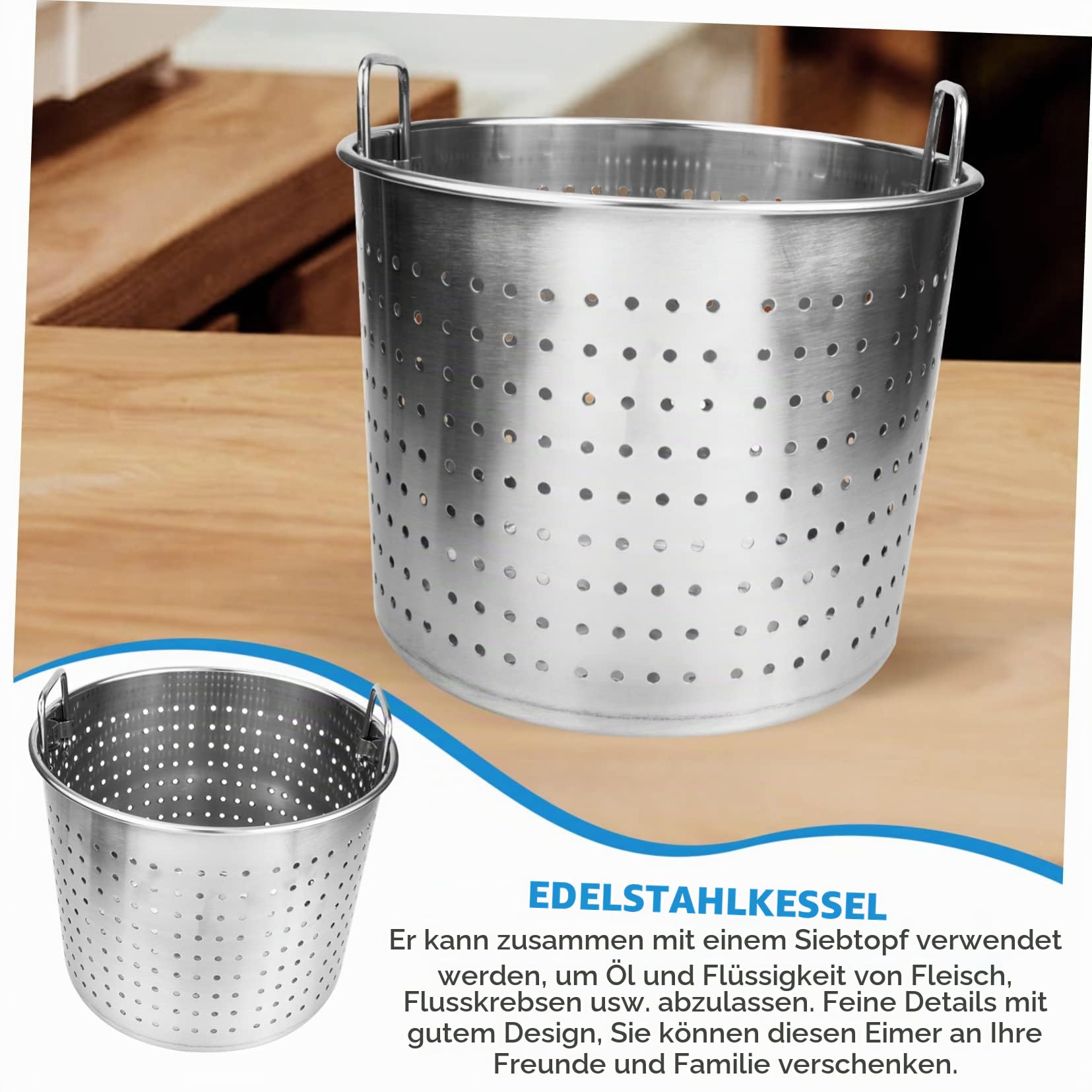 HOMSFOU Sieb Krebskessel Metallkörbe Kochutensilien Aus Metall -Sieb Krebskessel Verstärkter Kochkorb Dampfgarer Topf Undichter Eimer Undichten Topf Aus Edelstahl Groß