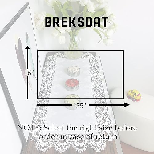 Miniatura 5 de Camino de mesa rectangular de encaje bordado blanco de 16 x 35 pulgadas, bufanda de mesa de comedor de boda con tela de encaje de clavel, lavable