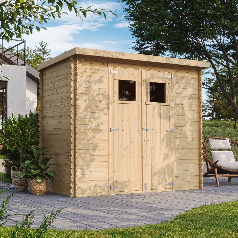 TIMBELA M310 Casetta da Giardino in Legno per Esterni 239x144xA200 cm/2.6m2 - Capanno da Giardino - Piccola Casetta in Legno, Rimessa Attrezzi, Deposito Bici