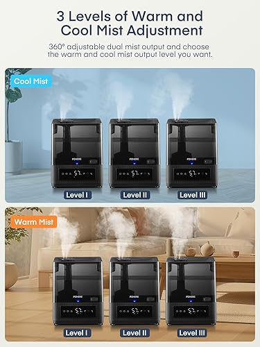 Miniatura 7 de FOHERE Humidificadores inteligentes para dormitorio, humidificador silencioso de niebla cálida y fría de 60 litros con tiempo de funcionamiento de