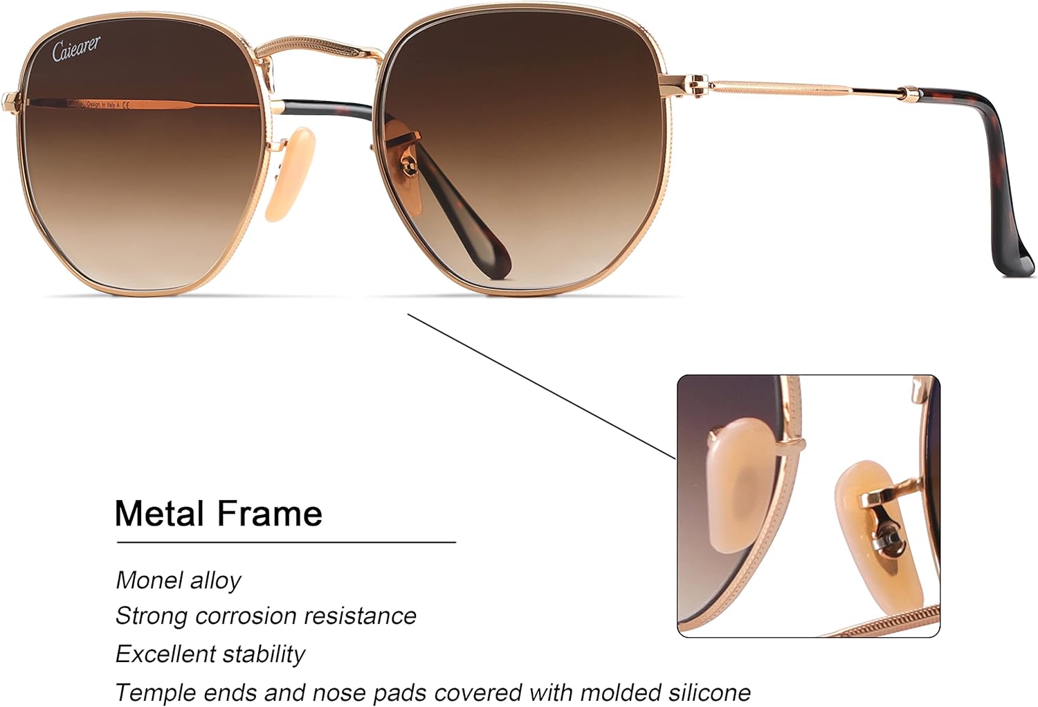 Hexagon Style Flat Glass Lenses Metal Frame Sunglasses UV400 Protection For Men Women - Image 5