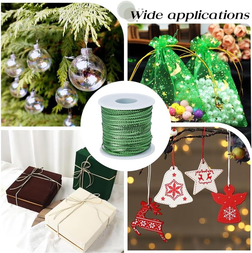 GORGECRAFT 104 Yards Metallic Hair Braid String 3mm Nylon Dreadlock Braiding Cord Hair Wrap String Green Christmas Ribbon Tinsel Rope for Braiding Hairstyling Jewelry Making Gift Wrapping