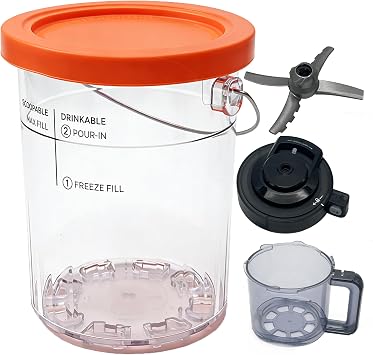Replacement Outer Bowl Lid and Paddle, compatible with Ninja Creami Ice Cream Maker NC500, NC501, NC501H, NC501HBL and NC501HGN Series Outer Bowl Lid+Paddle+Outer Bowl+Pint+Pint Lid