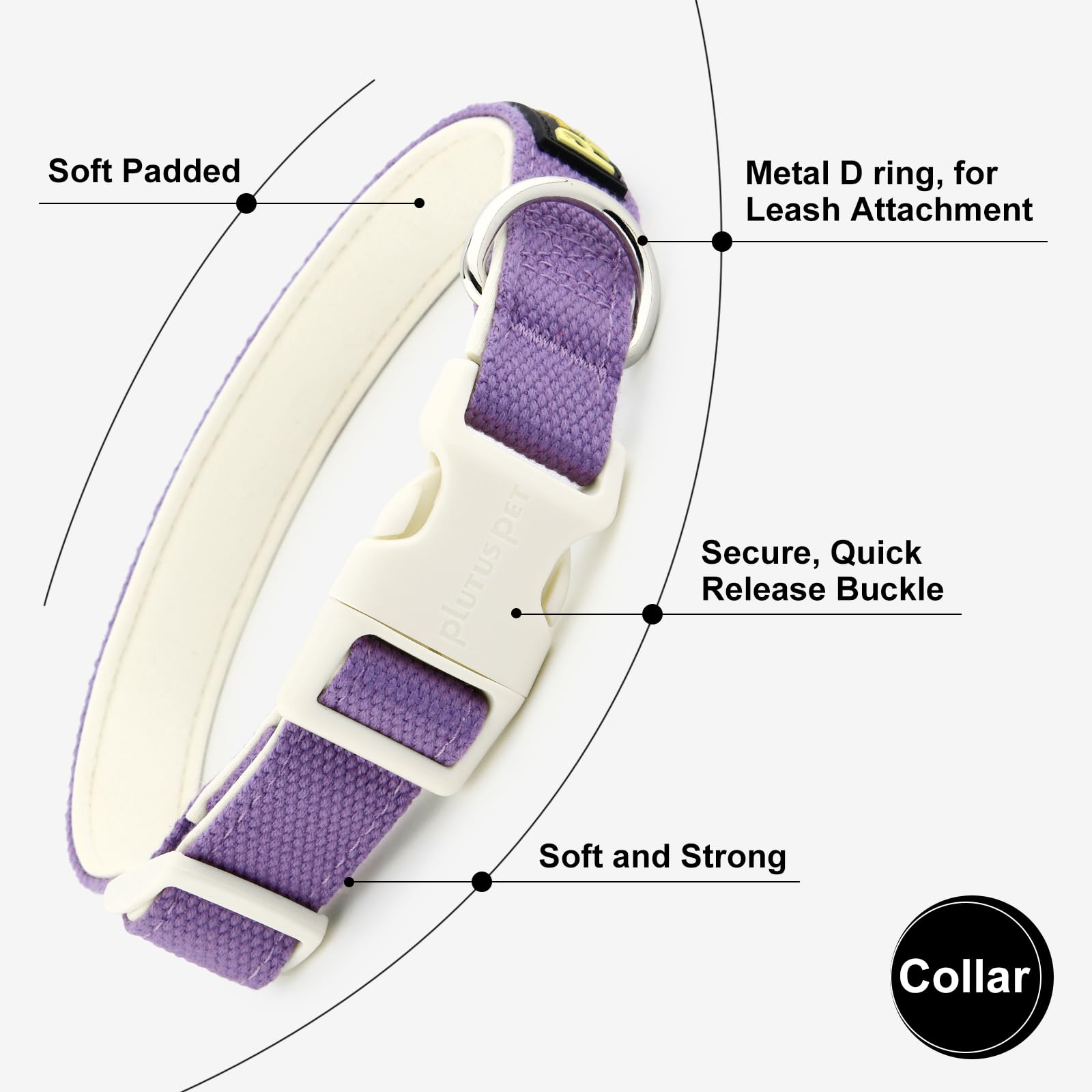 Plutus Pet Cotton Dog Collar, Heavy Duty Collar with Soft Padding, Adjustable and Comfortable for Small Medium and Large Dogs Purple, L - Image 3